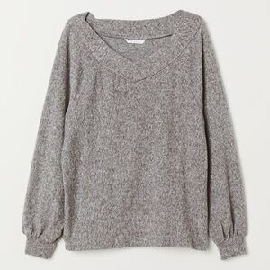 Off the Shoulder/Boat Neck Brushed Knit Longsleeve Top, H&M US XS, Marl Gray